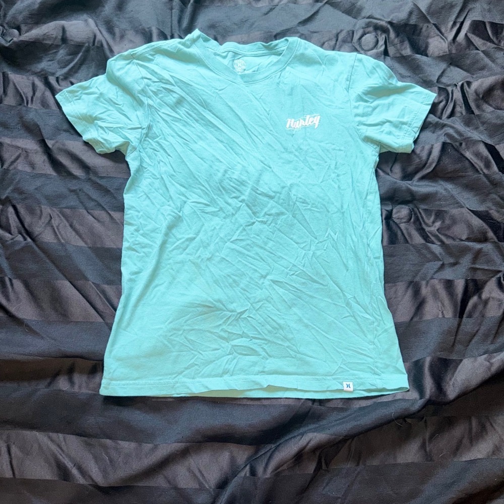Hurley Graphic T-Shirt Mens Small Teal Pink Logo Surf Skate Retro Coastal Tee
